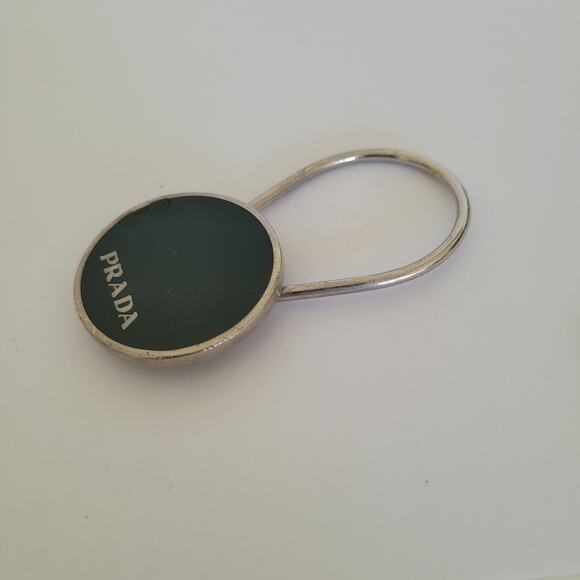 Auth PRADA Silver Black Hardware Bag Charm Key Ring Fob Logo Round - Picture 4 of 7